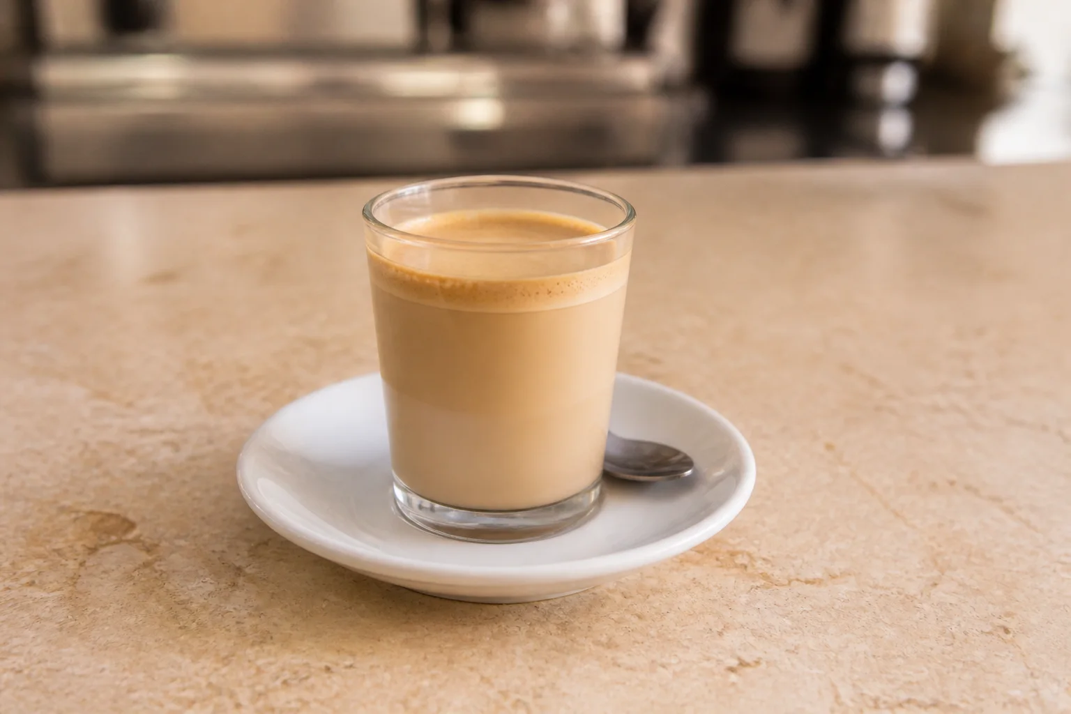 Café sombra muy claro, compuesto sobre todo de leche.
